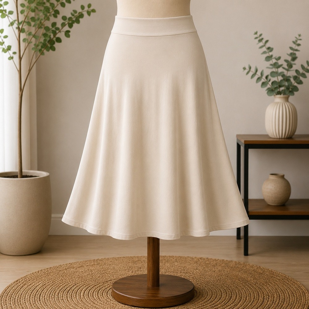 NEW Peace Love World A-Line Midi Skirt Womens XLP Beige Stretch Pull On Jersey